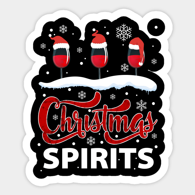 Christmas Spirits Funny Red Wine Glass Snow Graphic Novelty Gift For Wine Lovers Sticker by BadDesignCo